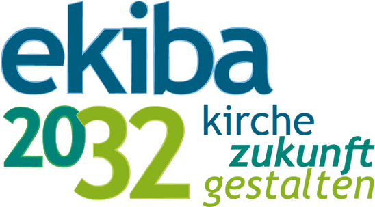 Logo „ekiba 2032 – Kirche Zukunft gestalten“ in Blau und Grün.