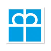 Blaues Geschenkbox-Logo mit weißem Schleifendesign