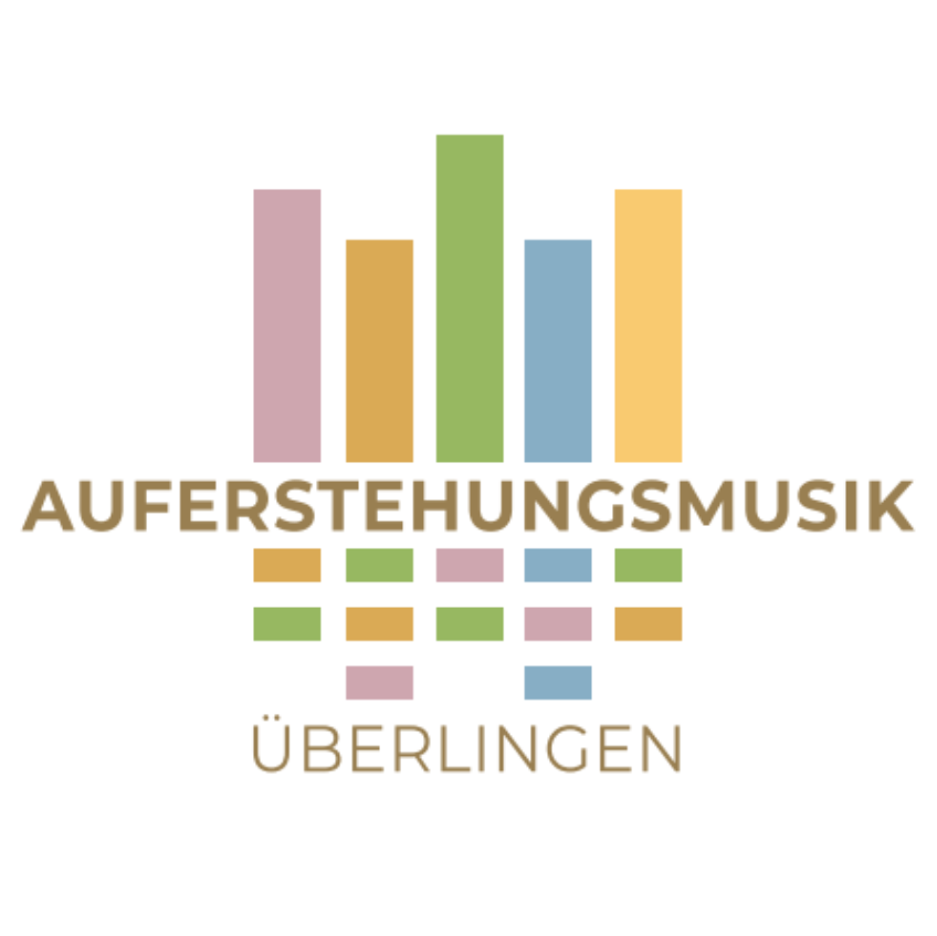 Buntes Musiklogo mit Balken, Text: Auferstehungsmusik Überlingen.